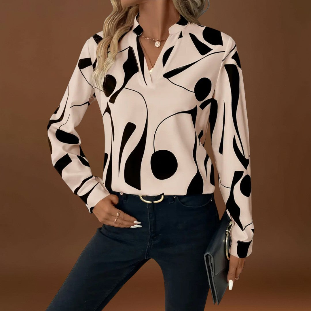 Lelia - Elegáns, hosszú ujjú blúz hegyes dekoltázzsal