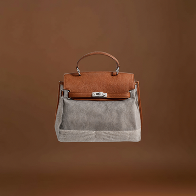 Boriska - Vászon táska tehénbőrből