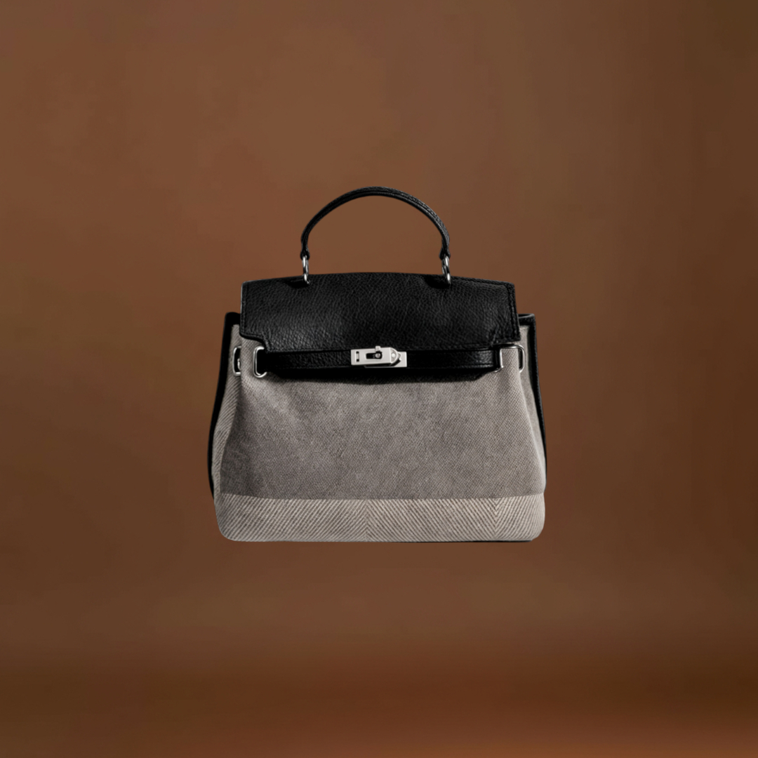 Boriska - Vászon táska tehénbőrből