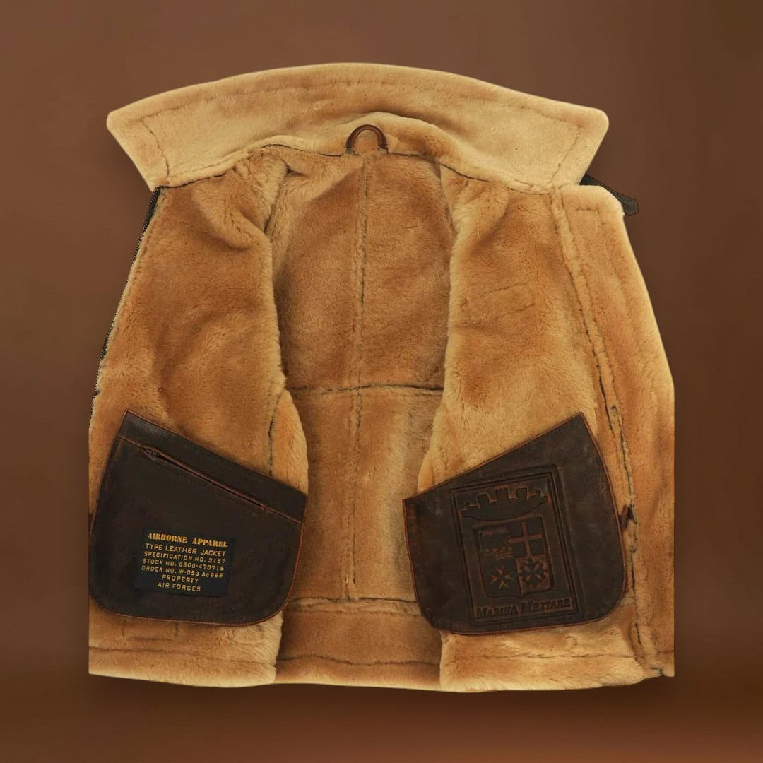 Mészáros - Vintage Bőr Bomber Kabát Bélelt