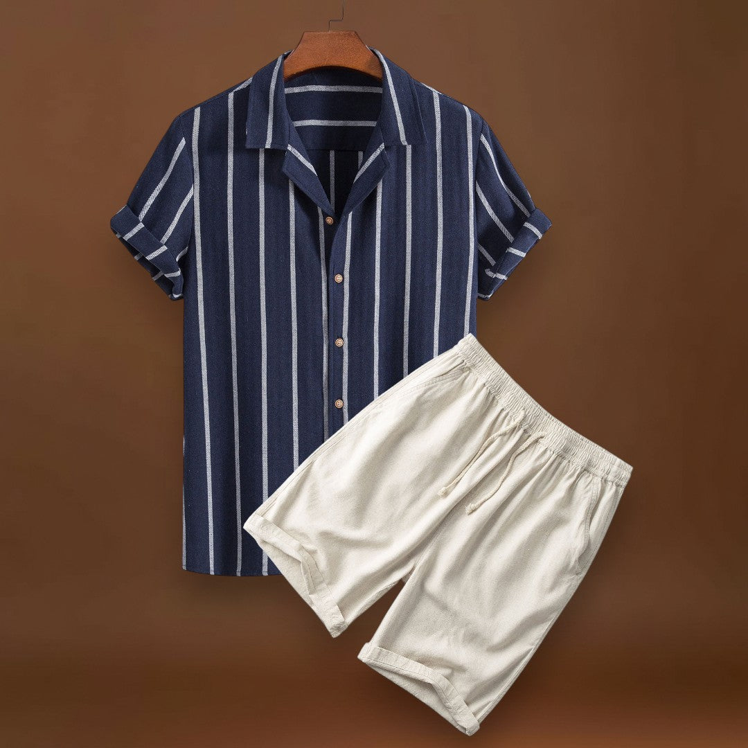 Casual Szett - Poliészter keverék ing és gyorsan száradó rövidnadrág