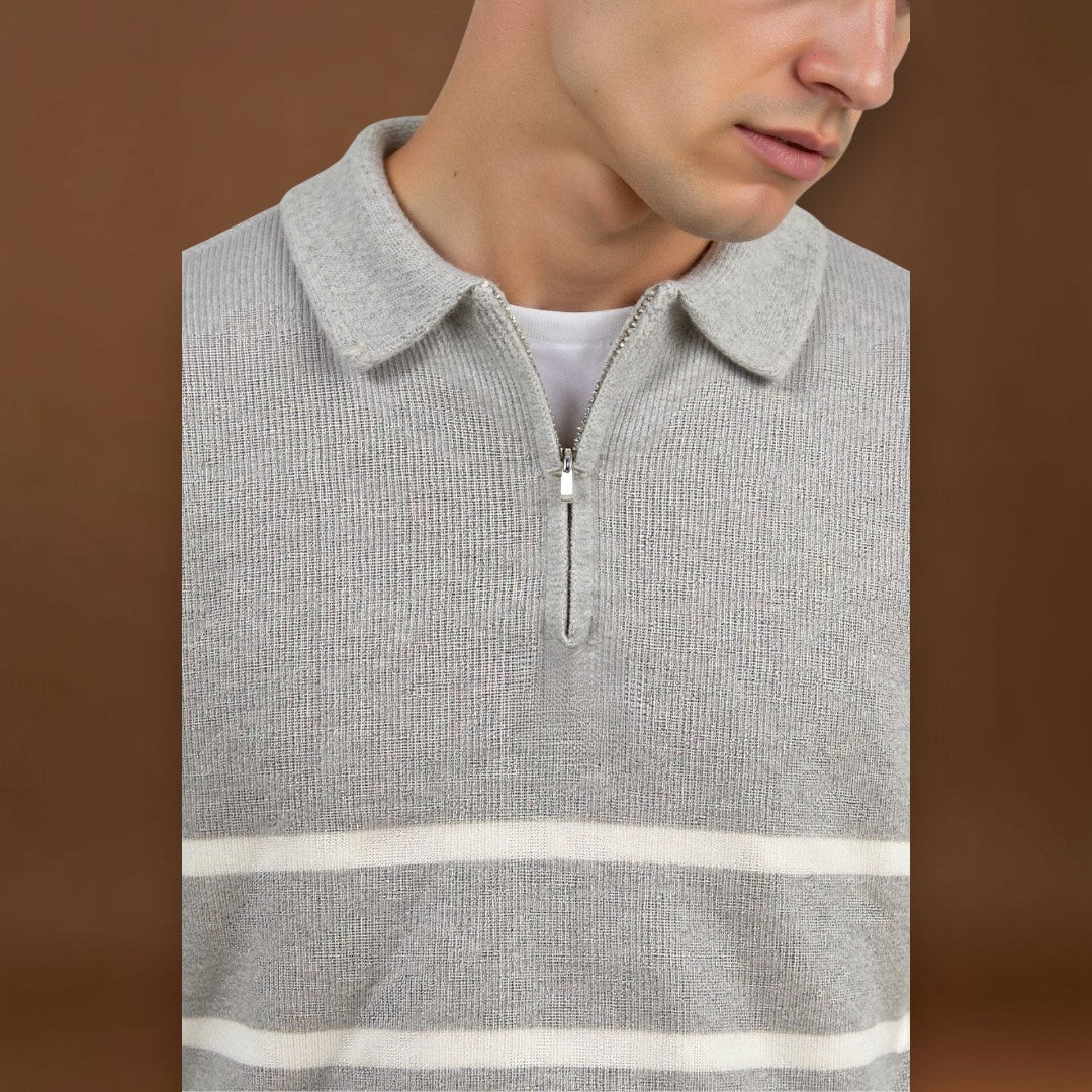 Bence - Fél cipzáros csíkos pulóver