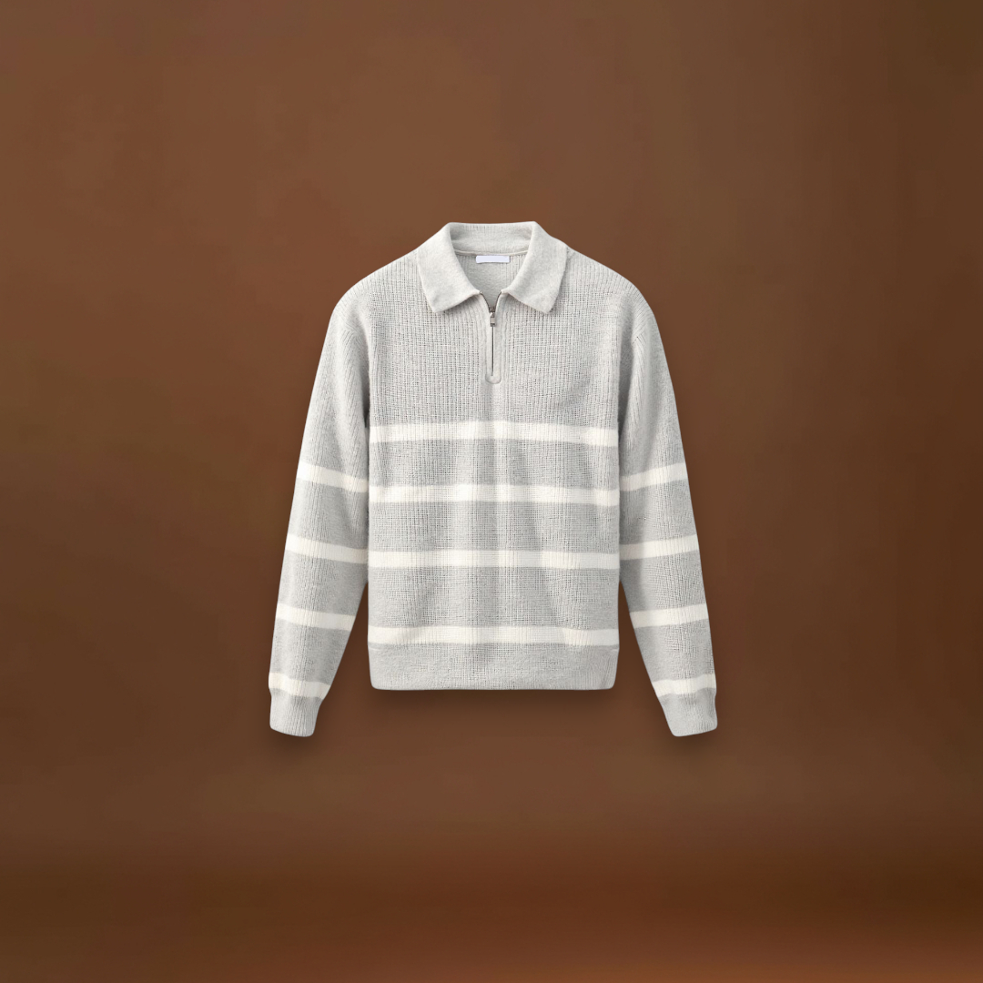 Bence - Fél cipzáros csíkos pulóver