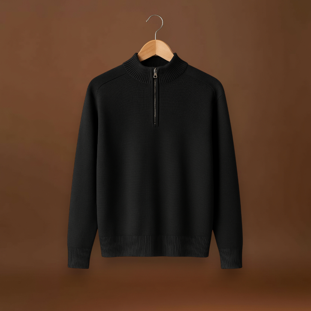 Pulóver - Fél cipzárral, magas gallérral és rugalmas anyaggal