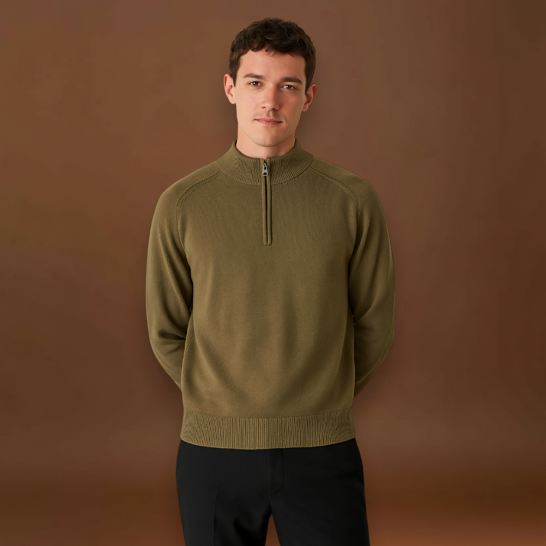 Pulóver - Fél cipzárral, magas gallérral és rugalmas anyaggal
