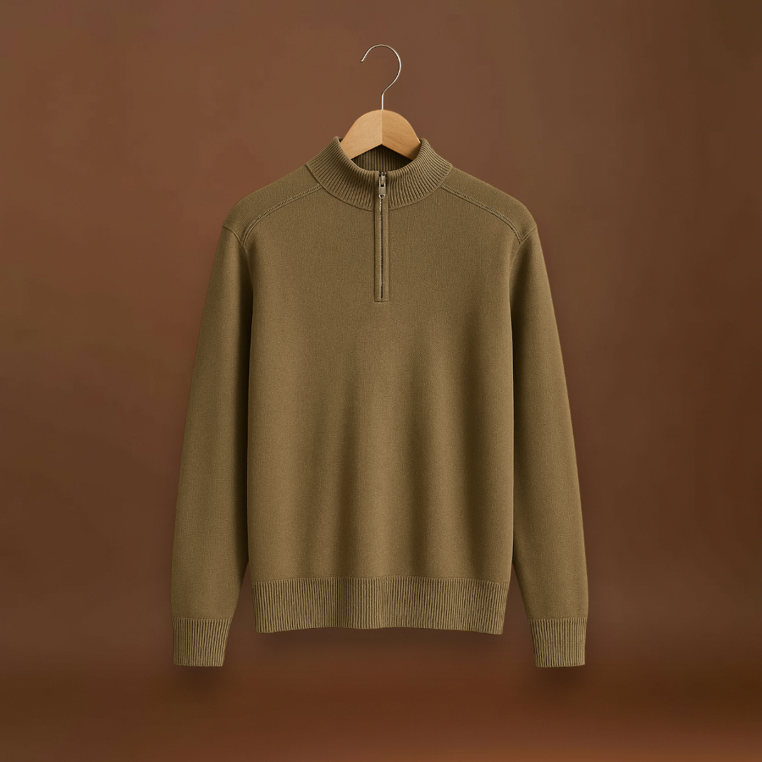 Pulóver - Fél cipzárral, magas gallérral és rugalmas anyaggal