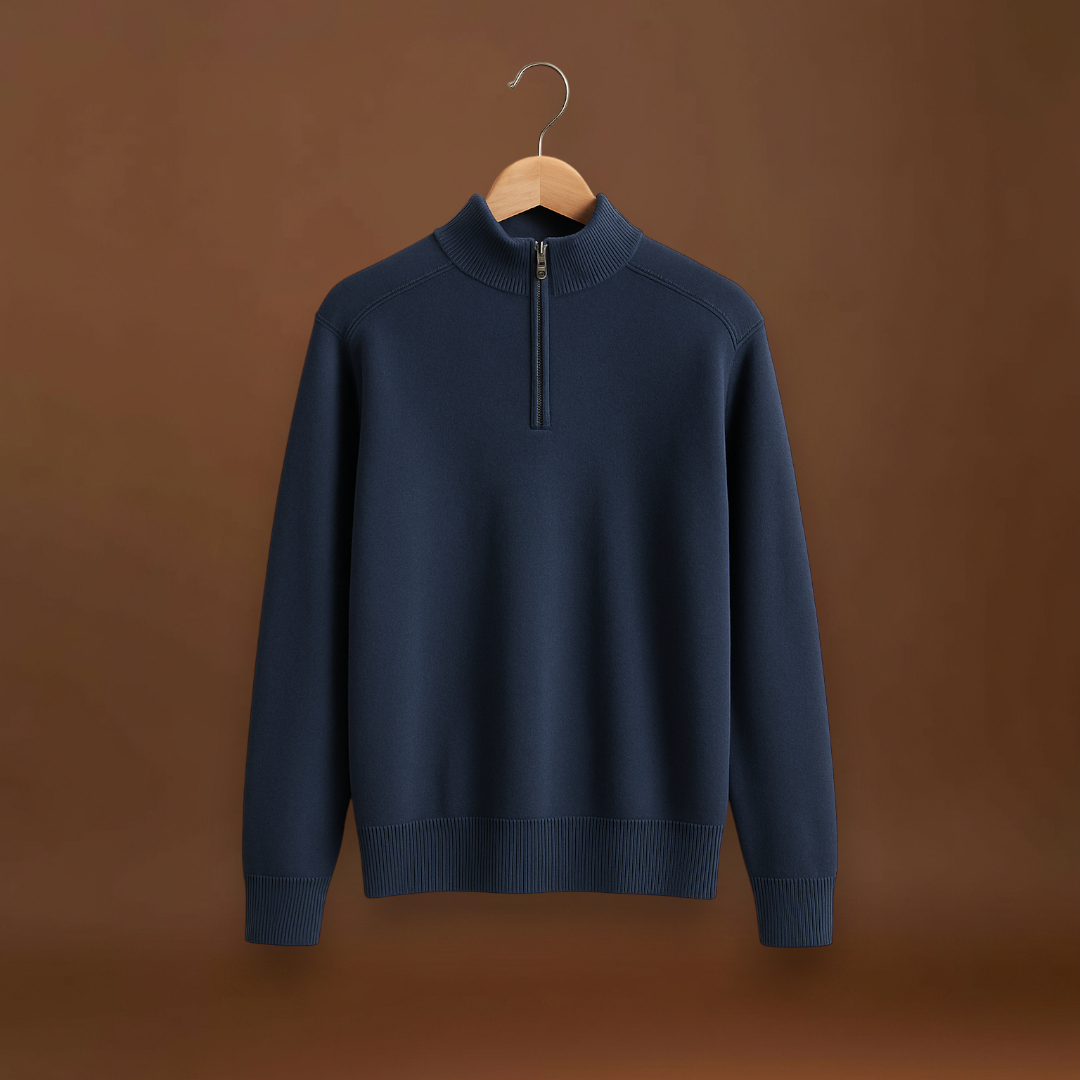 Pulóver - Fél cipzárral, magas gallérral és rugalmas anyaggal