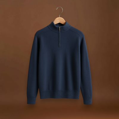 Pulóver - Fél cipzárral, magas gallérral és rugalmas anyaggal