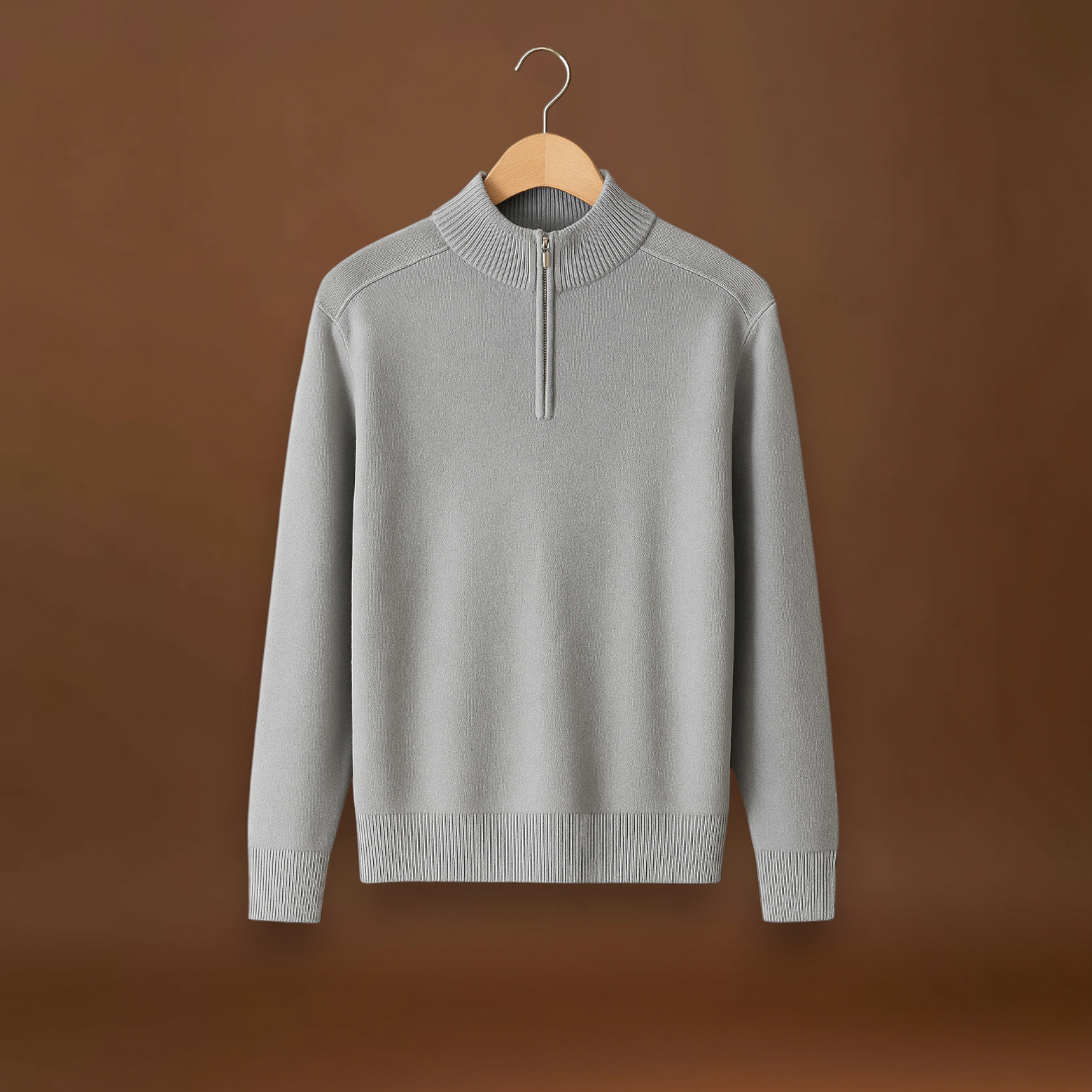 Pulóver - Fél cipzárral, magas gallérral és rugalmas anyaggal