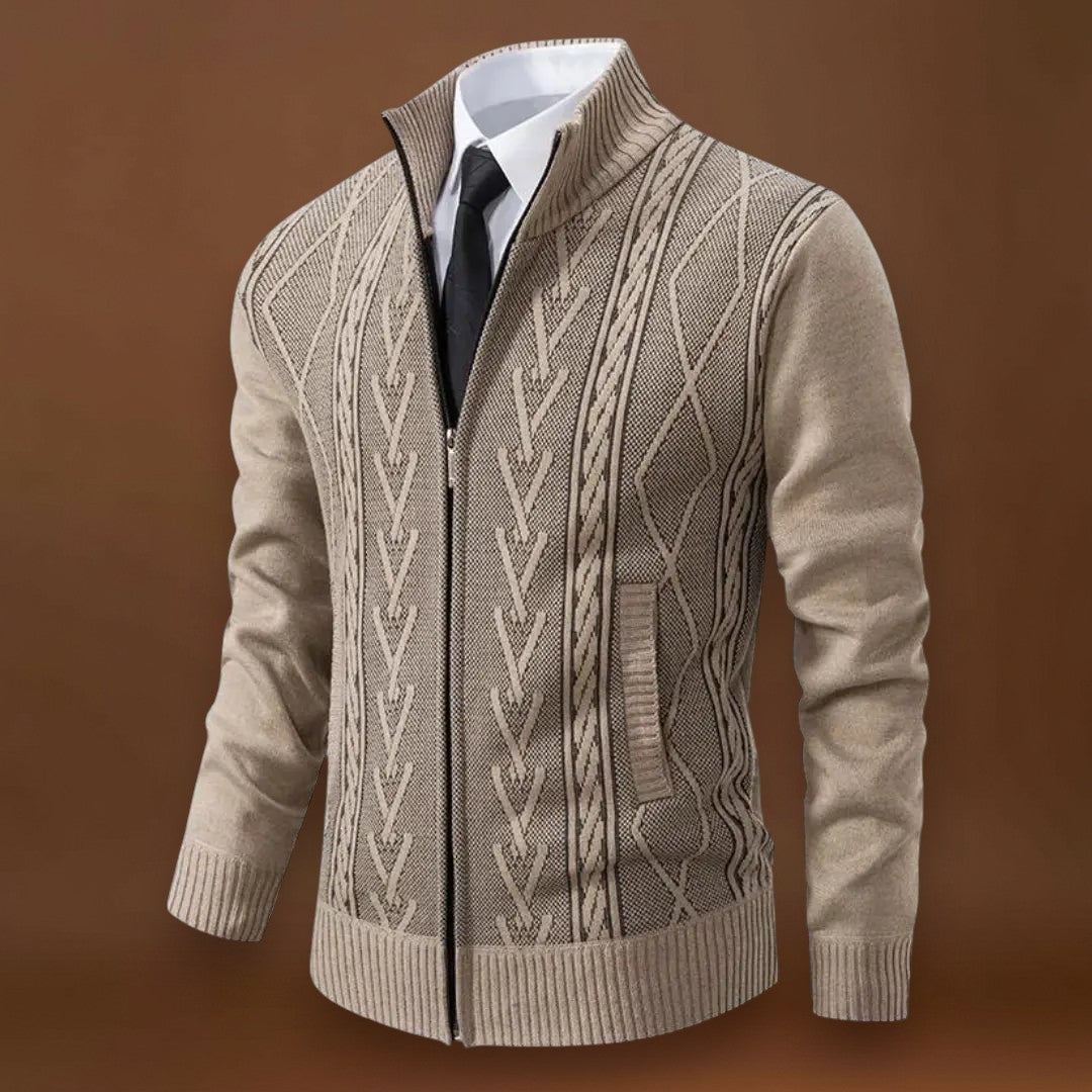 Gellért - Kötött Pulóver Elülső Cipzárral és Bordás Szegéllyel