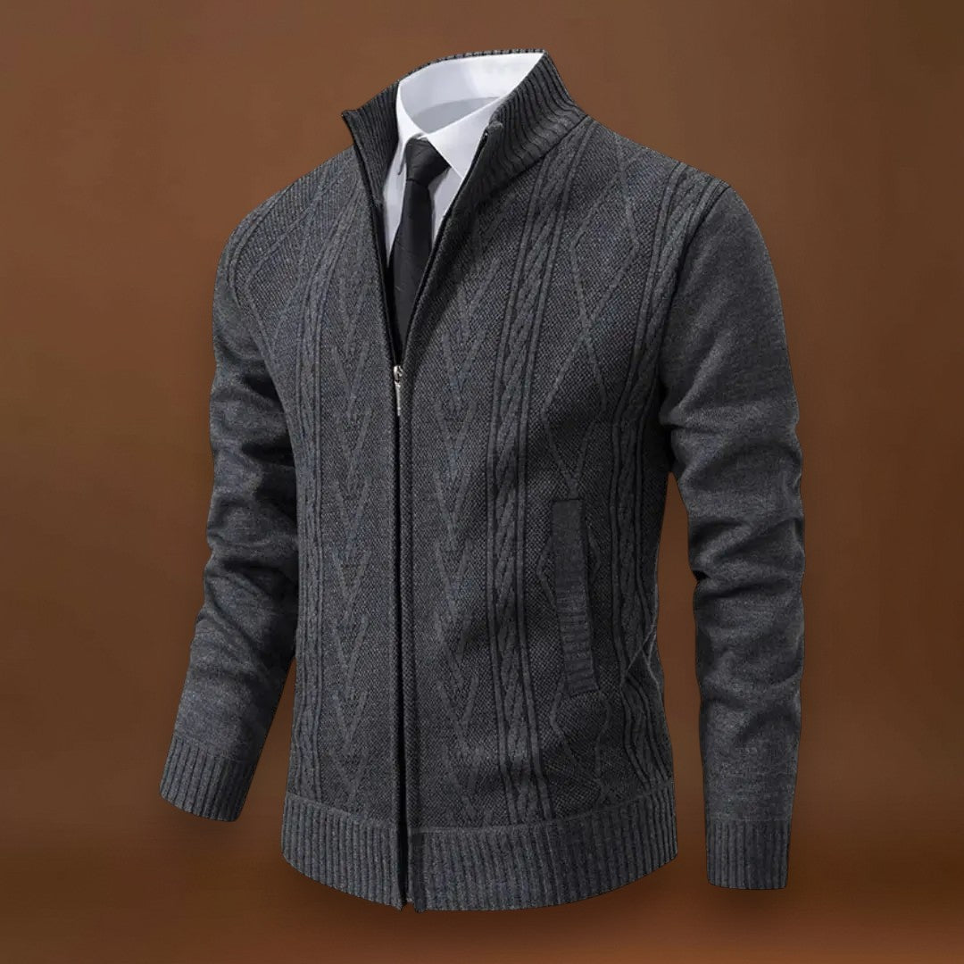 Gellért - Kötött Pulóver Elülső Cipzárral és Bordás Szegéllyel