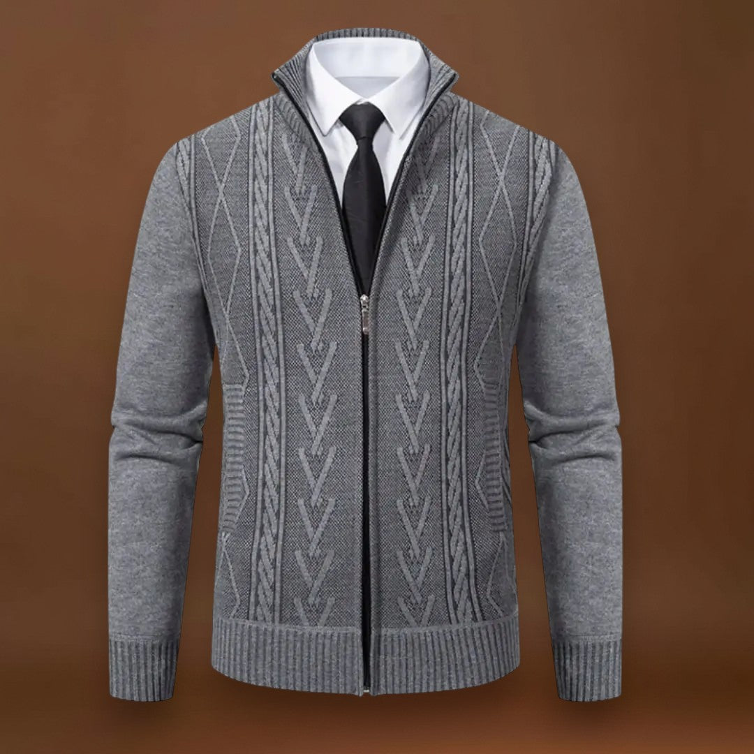 Gellért - Kötött Pulóver Elülső Cipzárral és Bordás Szegéllyel