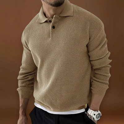 Ferenc - Texturált Waffle Polo Pulóver
