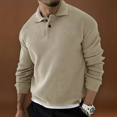 Ferenc - Texturált Waffle Polo Pulóver