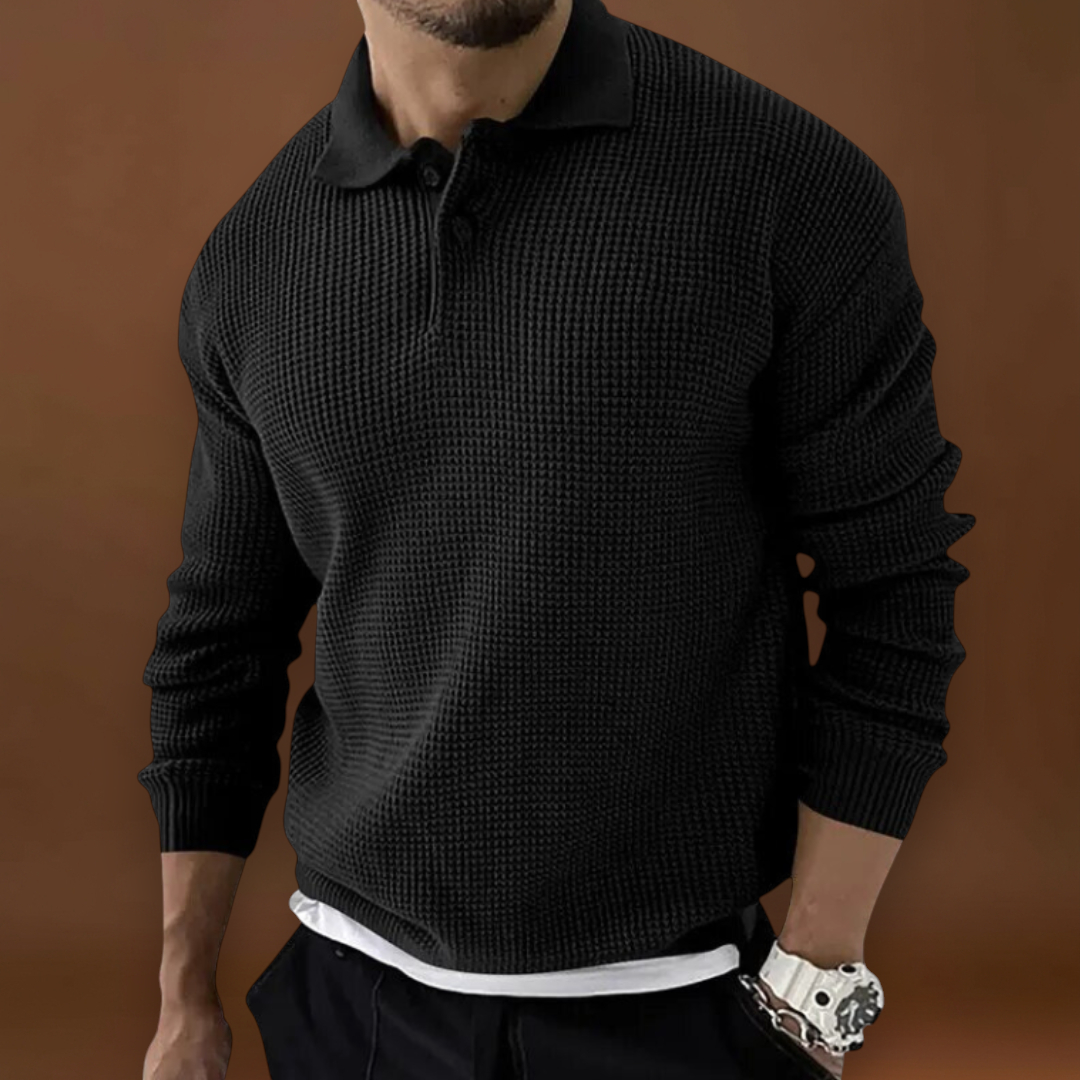 Ferenc - Texturált Waffle Polo Pulóver