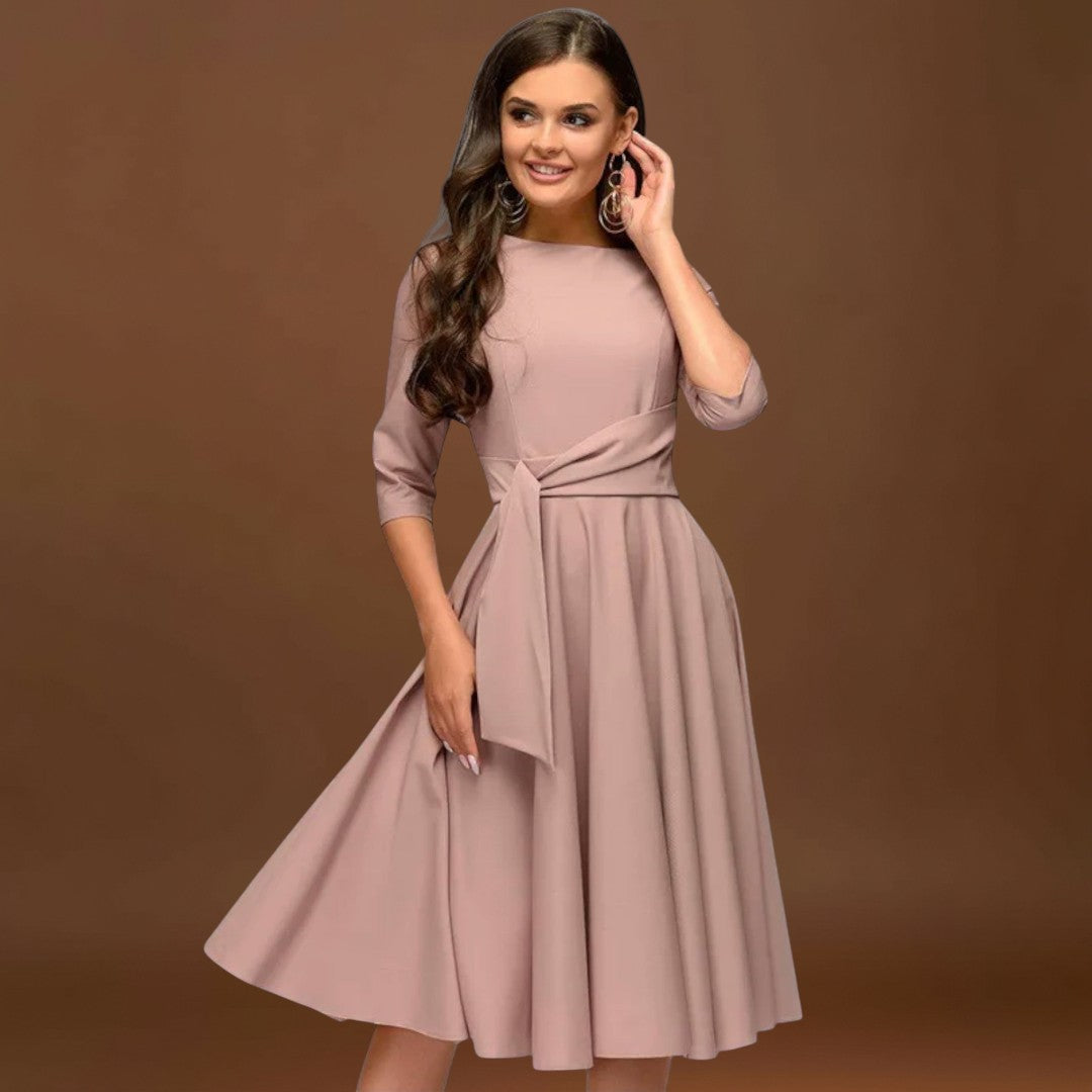 Dori - Elegáns Midi Ruha Kötött Derékkal