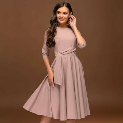 Dori - Elegáns Midi Ruha Kötött Derékkal