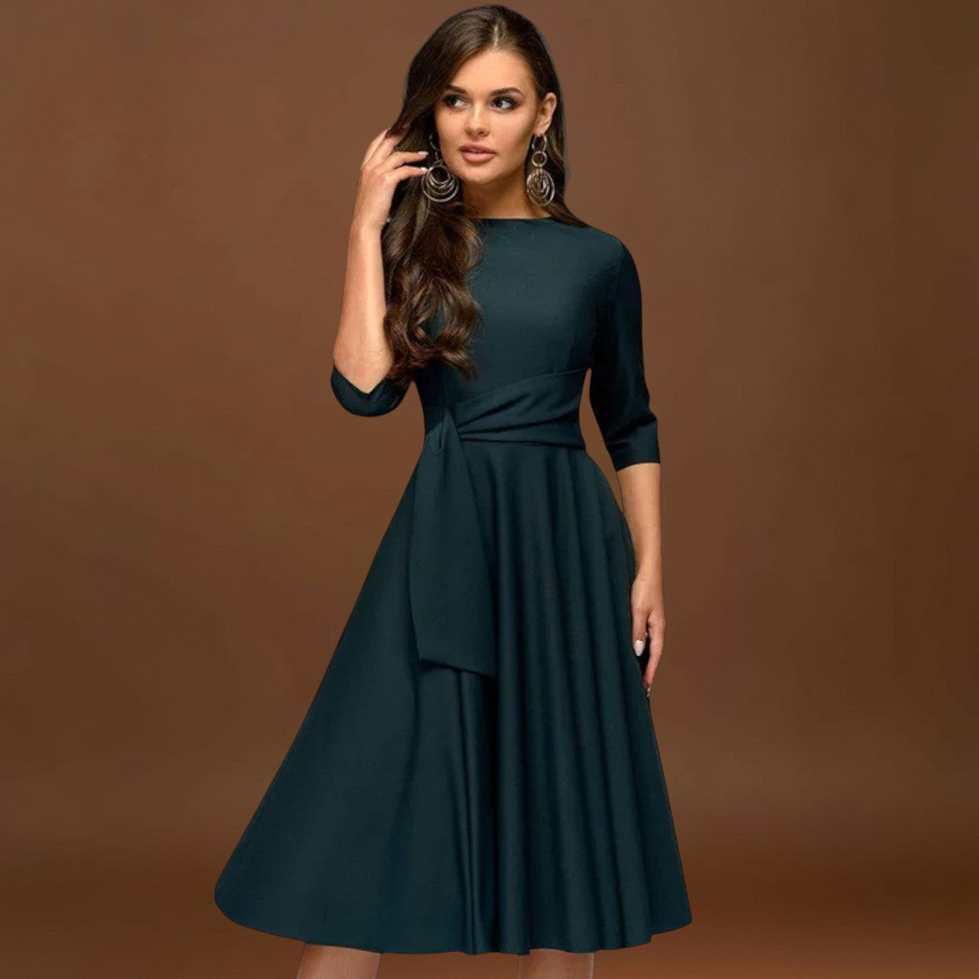 Dori - Elegáns Midi Ruha Kötött Derékkal