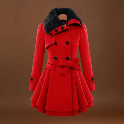 Kirilla - Elegáns Kabát Műszőrme Gallérral