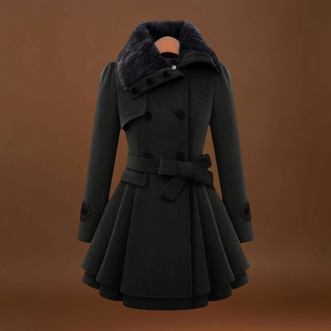 Kirilla - Elegáns Kabát Műszőrme Gallérral
