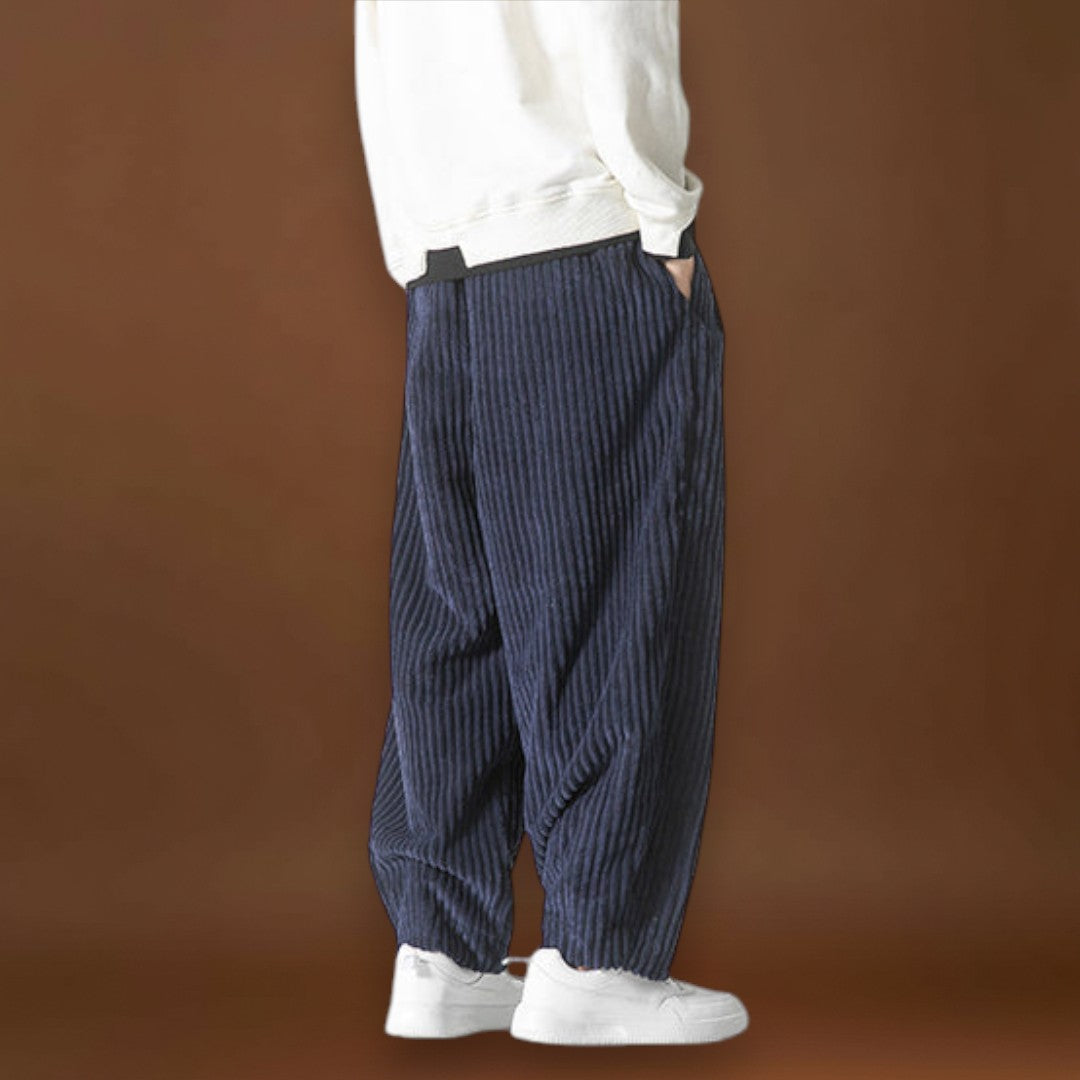 Hadnagy - Csíkos bársony nadrág Szürke Fekete