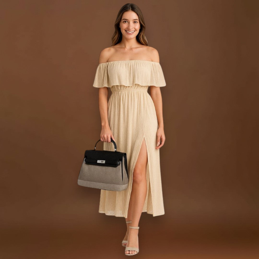 Boriska - Vászon táska tehénbőrből