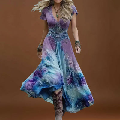 Napsugár - Virágmintás, testhezálló és folyékony ruha