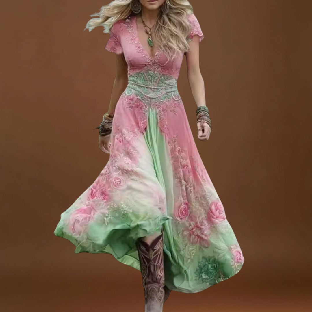 Napsugár - Virágmintás, testhezálló és folyékony ruha