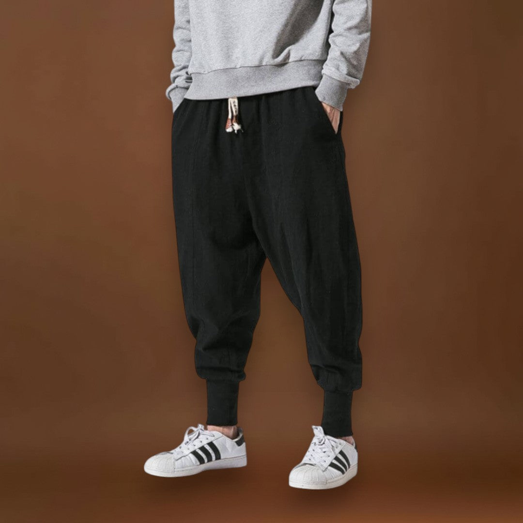 Fűzér- Kényelmes pamut harem nadrág Fekete