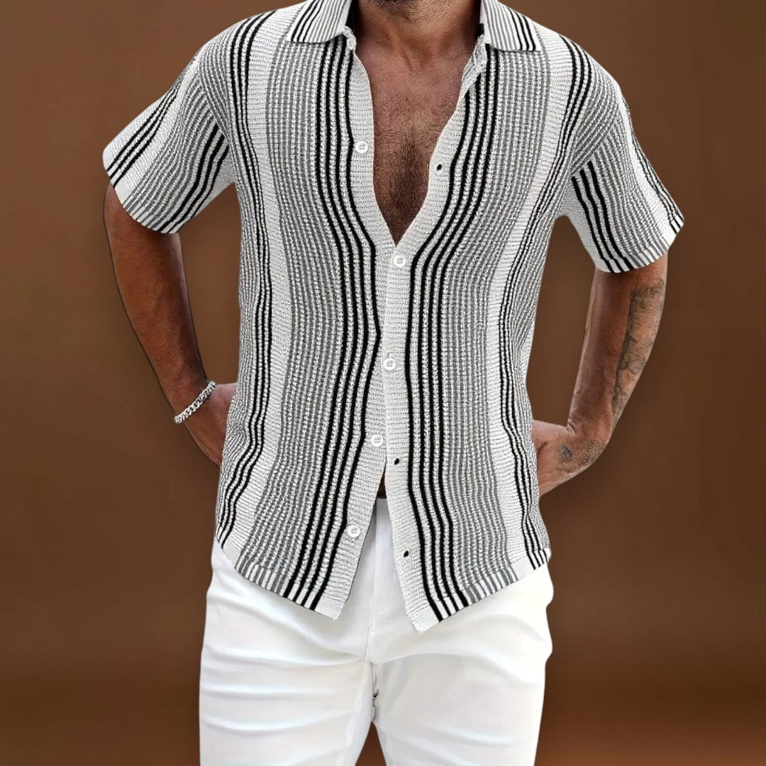 Emánuel – Elülső Gombos Könnyű Csíkos Anyag és Lélegző Illeszkedés