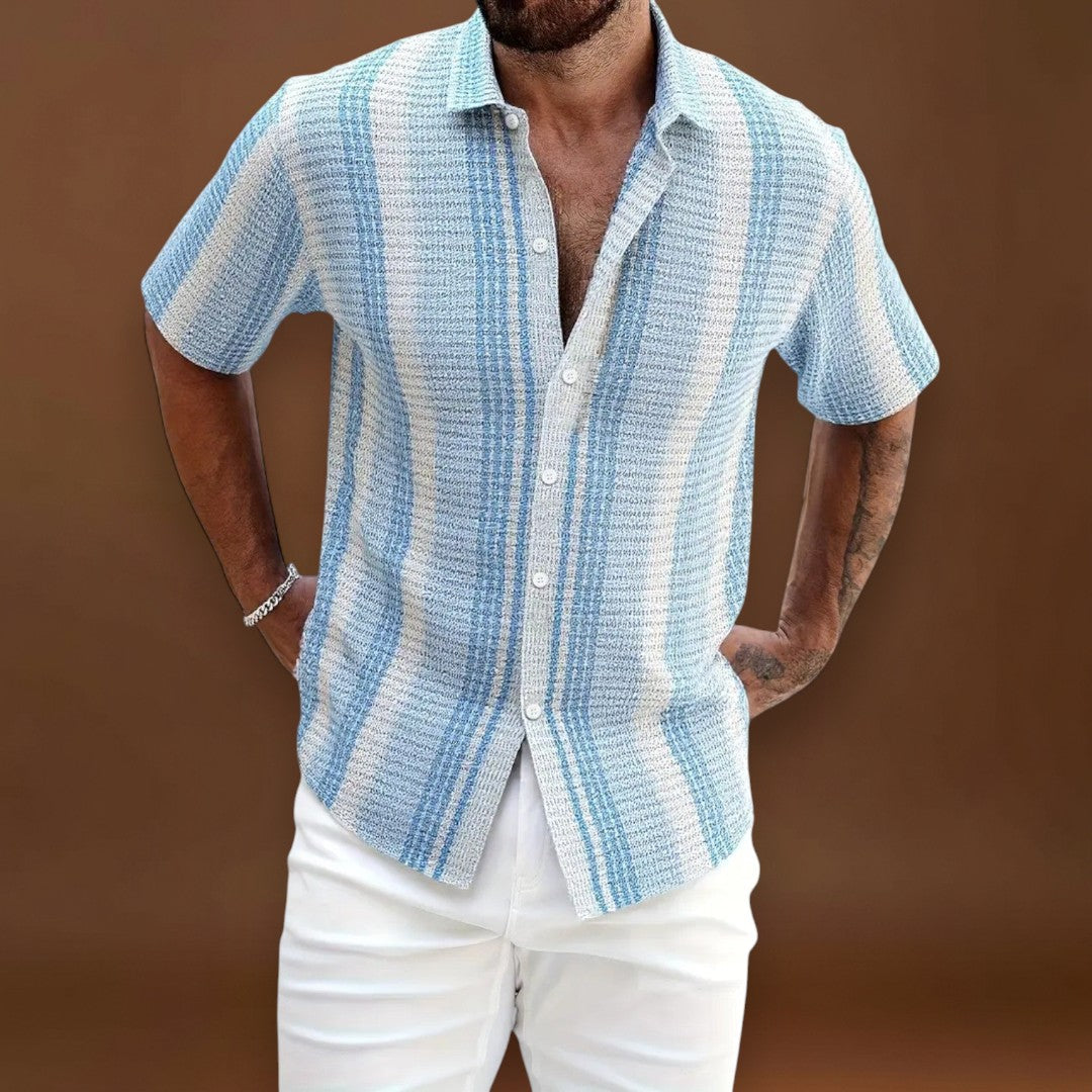 Emánuel – Elülső Gombos Könnyű Csíkos Anyag és Lélegző Illeszkedés