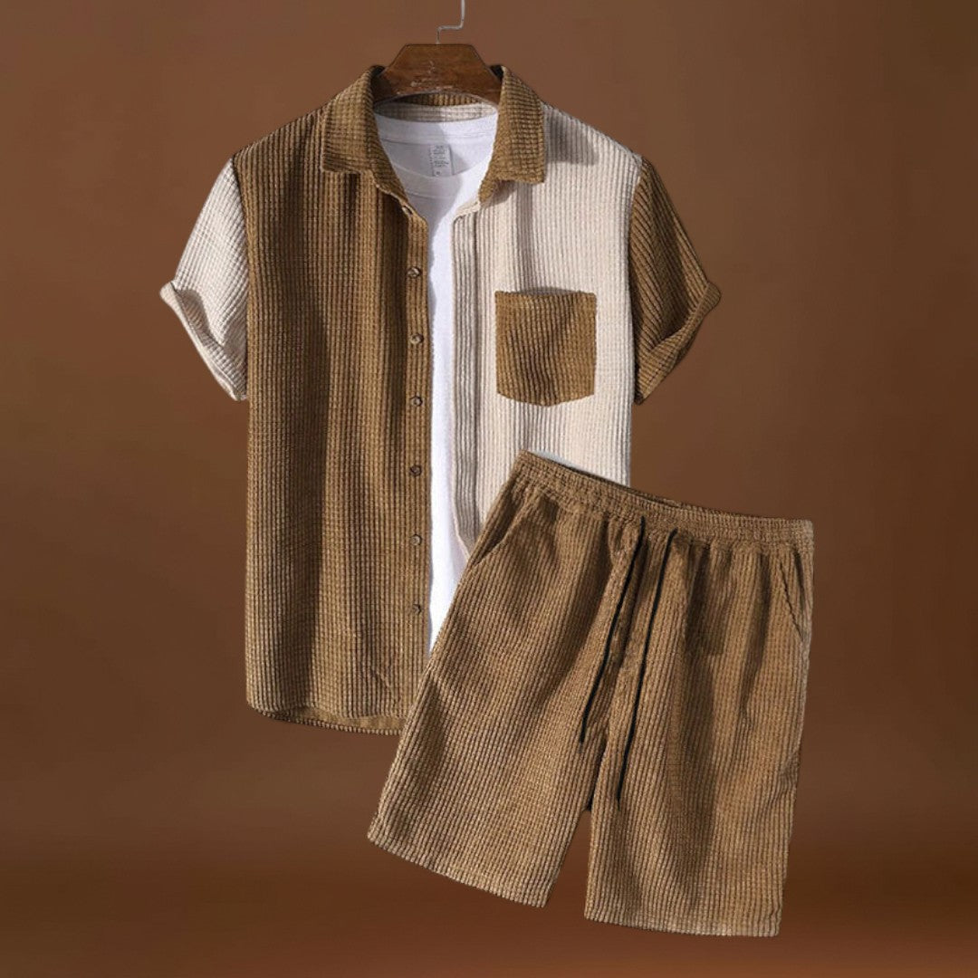 Két darabos szett – Waffle ing és zsinóros rövidnadrág