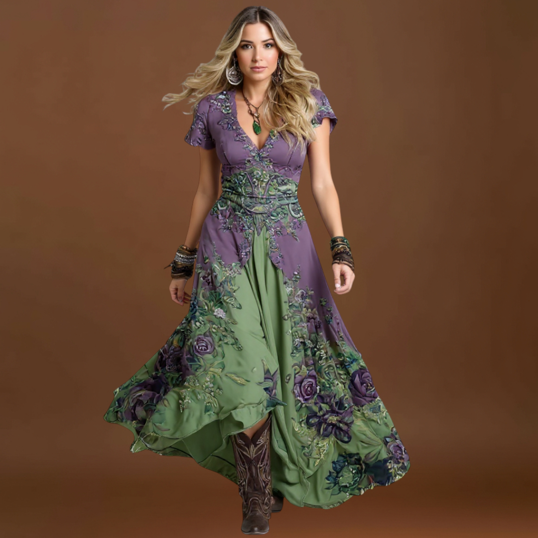 Szabina - Virágmintás, testhezálló és folyékony ruha