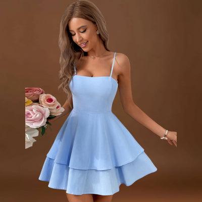 Diána - Háttér nélküli mini ruha masnis pántokkal és réteges szoknyával