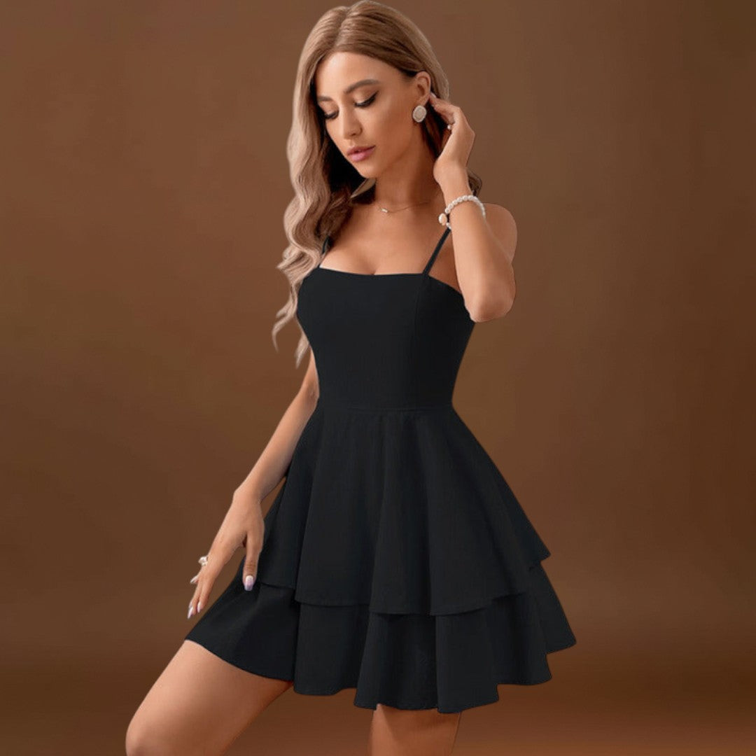 Diána - Háttér nélküli mini ruha masnis pántokkal és réteges szoknyával