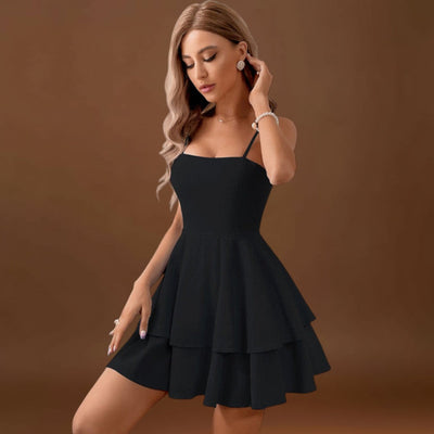 Boglár - Háttér nélküli mini ruha masnis pántokkal és réteges szoknyával